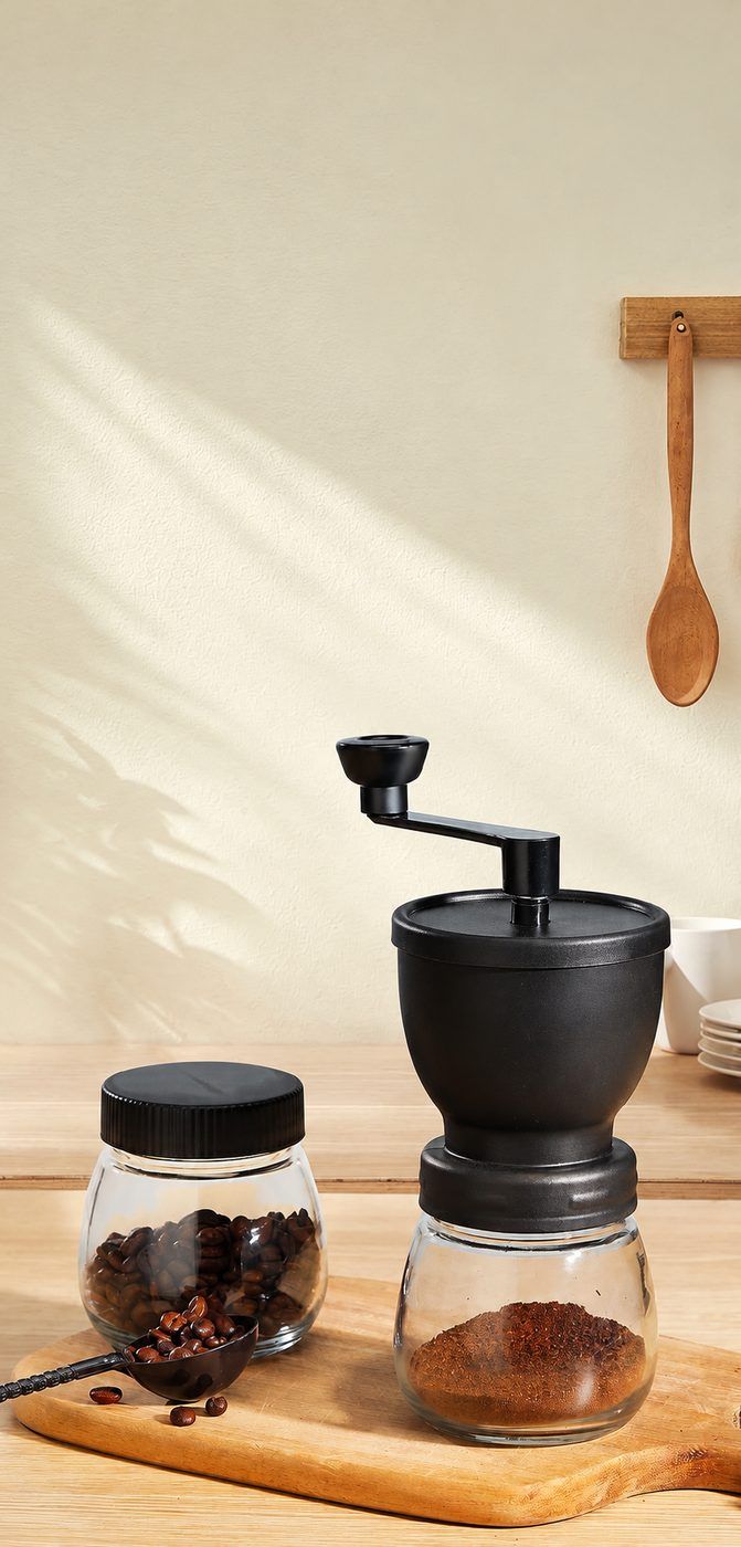 Macinacaffè manuale con barattolo in vetro — Macina direttamente nel barattolo di vetro