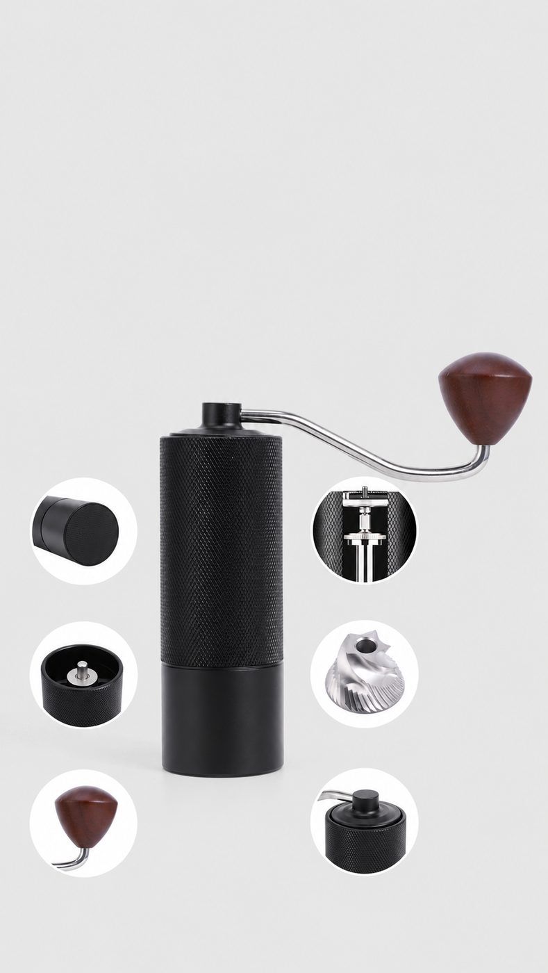 Macinacaffè manuale in alluminio CNC — Quattro pezzi, un macinacaffè