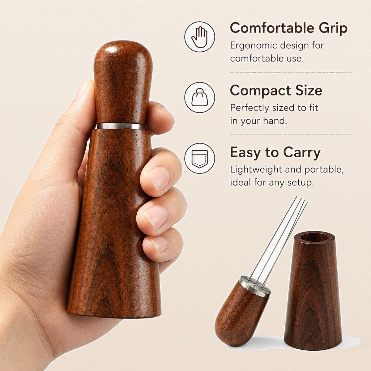 Wood Handle WDT Stirrer — A grip that is the handle