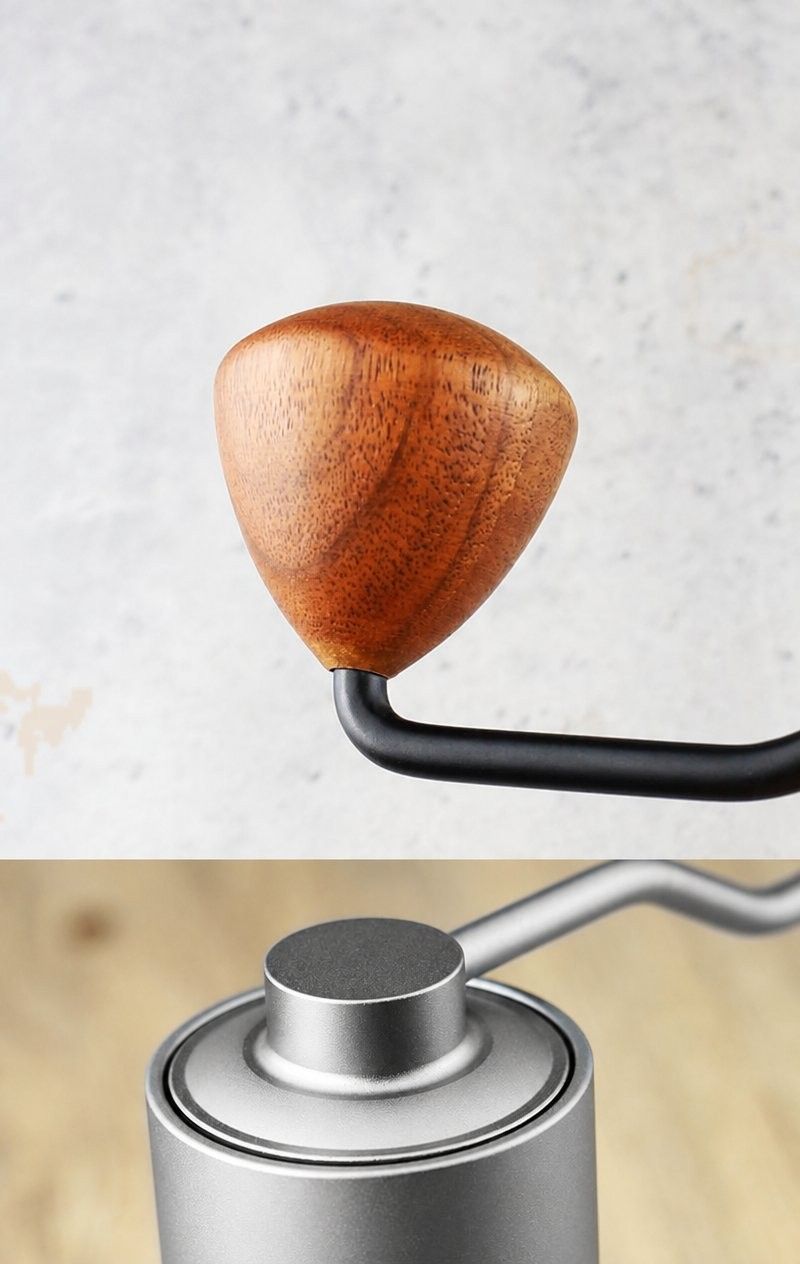 Manual Coffee Grinder with CNC Stainless Burr and 24-Step Dial — Walnut knob on a bent crank