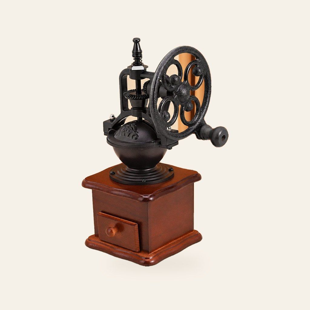 Vintage Cast-Iron Wheel Coffee Grinder product photo