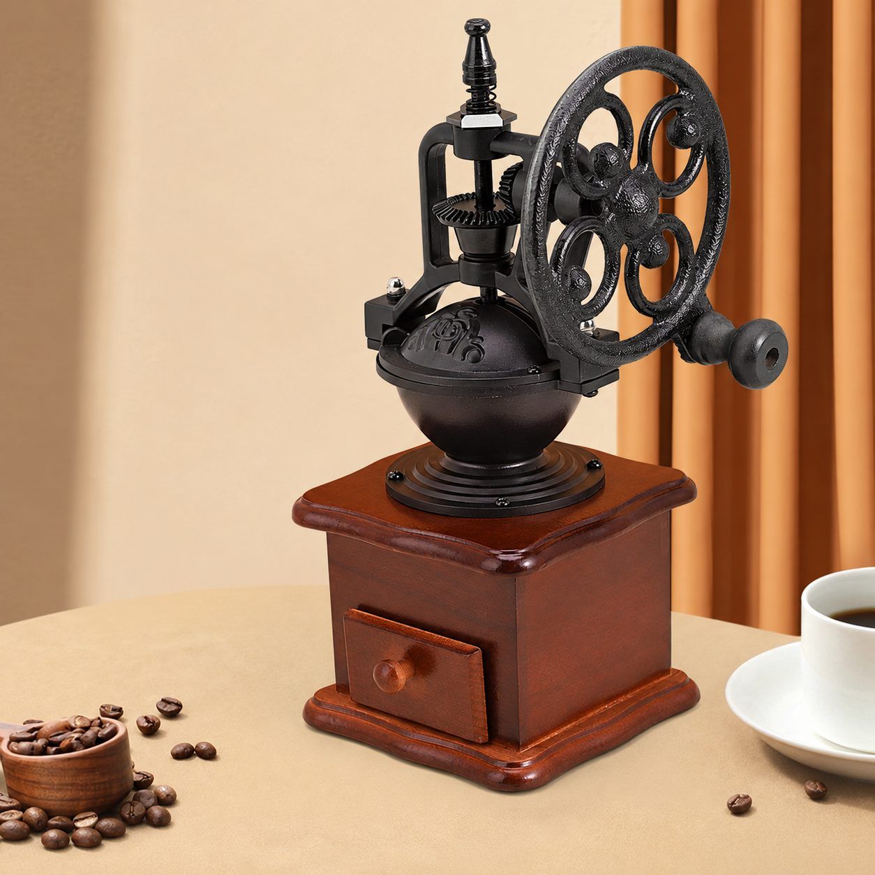 Vintage Cast-Iron Wheel Coffee Grinder product photo